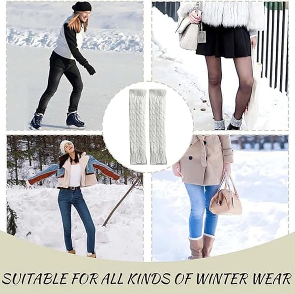 1 par benvarmere - strikket vintervarme, støvelmansjetter, knestrømper - for dans, yoga - 40 cm - hvit
