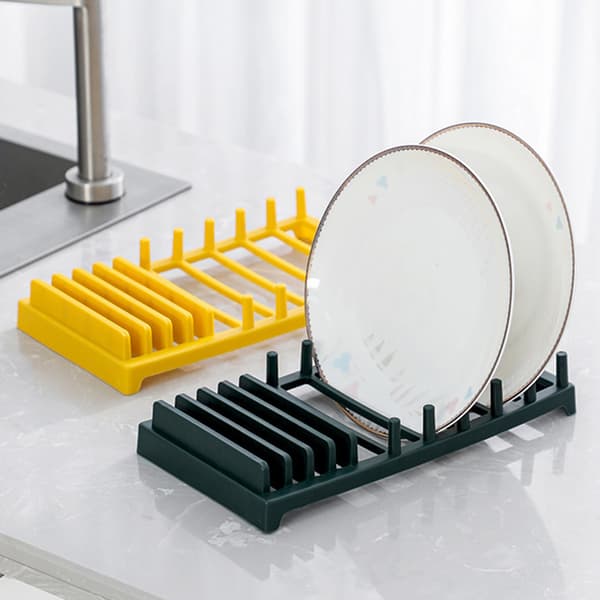 Multifunctional Dish Drying Rack with Grooves Pot Lid Dish Rack Kitchen Counter Gray Gray