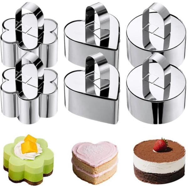 6-delt sett - Kakeform i rustfritt stål - Dessertform - 8 cm - Mousseform - 3 former - Non-stick verktøy