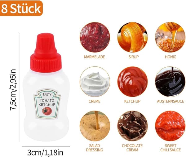 Squeeze Bottles - 8-pack 25ml Mini Sauce Dispenser with Nozzle - Travel Bottles for Ketchup and Mustard
