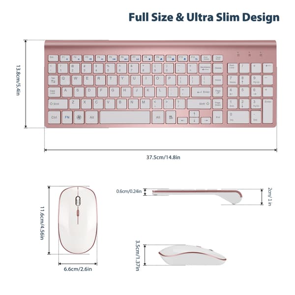 USB trådløst tastatur og musesett ultratynt stille skrivebord