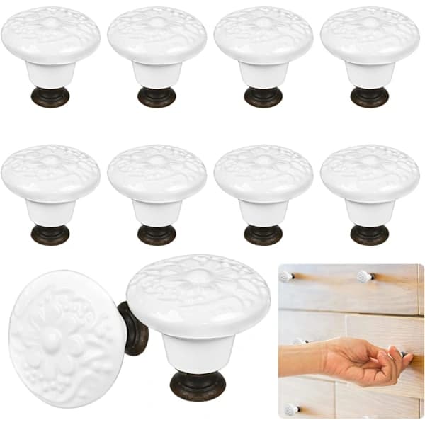 Ceramic Door Knobs, Drawer Knobs, Vintage Floral Ceramic Furniture Knobs with Screws (12 pcs)