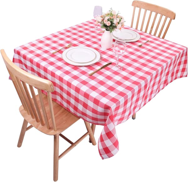 Rød Gingham dug Polyester 140x140cm, Kvadratisk Ternede Dug Spildsikker og Krølfri