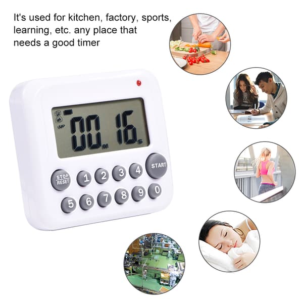 Digital Stor LCD-Timer Kök Matlagning Nedräkningsklocka 99 Minuter Alarm Batteridriven Grå