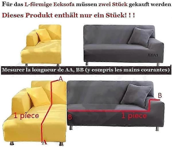 Stretch Sofföverdrag för 1/2/3/4-sits & L-formad hörnsoffa, tvättbart polyesteröverdrag, Grå (FMY)