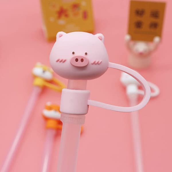 12 Pieces Silicone Straw Tip Covers Animal Shaped Straw Protector Caps