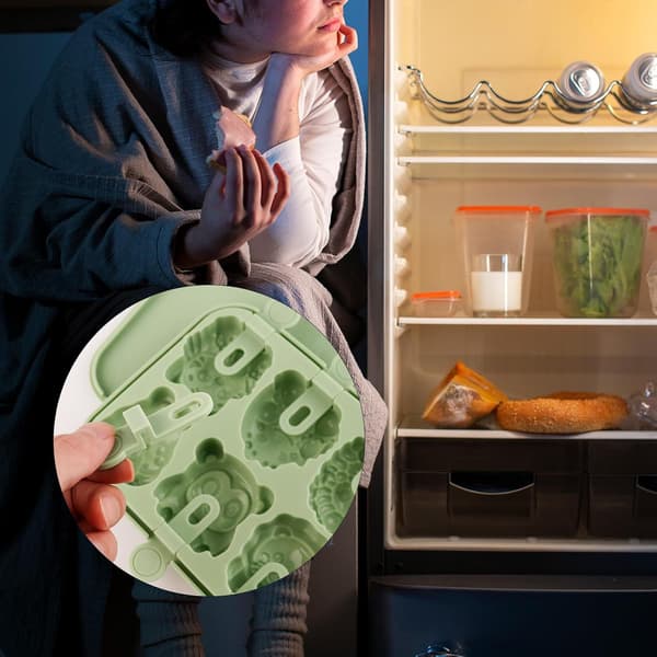 Dyreformede ispindeforme i silikone, BPA-fri, med pinde til yoghurt, juice, smoothies (grøn)