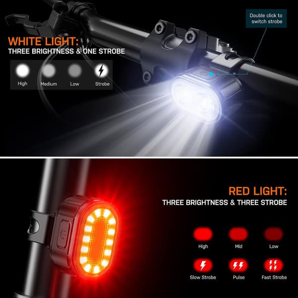 Bike Lights Set, Super Bright Front and Rear Lights, USB