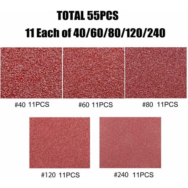 Sanding Paper for Sander, Triangular Sanding Sheets, 80 x 80 x 80 mm, Grit 60/80/100/120/240, for Sander, 55 pcs