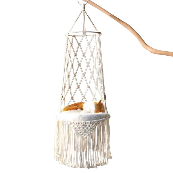 Cat Bed, Macrame Hanging Pet Bed, Woven Ceiling Mounted Cat Hammock, Pet Gifts, Hammock, Swing Bed Cat Macrame Hammock With Tassel