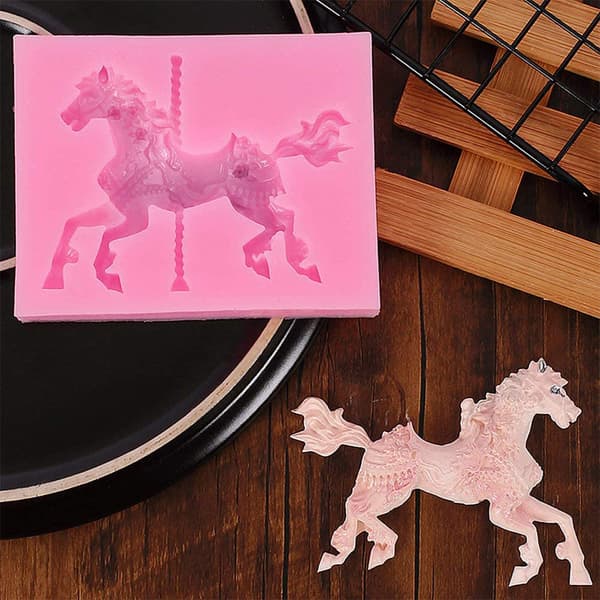 3D Karusellhest Silikonform Non-Stick Fondant Kakedekorasjon Sjokoladebaking