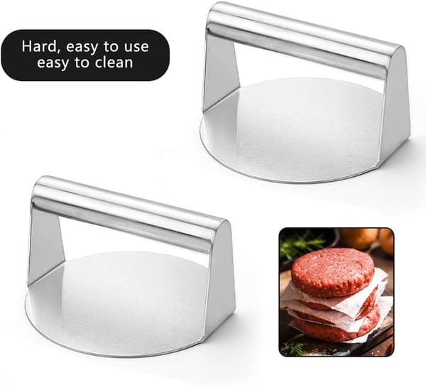 Hamburgerpresse i rustfritt stål, 14 cm, kraftig, rund hamburgerform, perfekt for stekeplate, grillmatlaging, biff