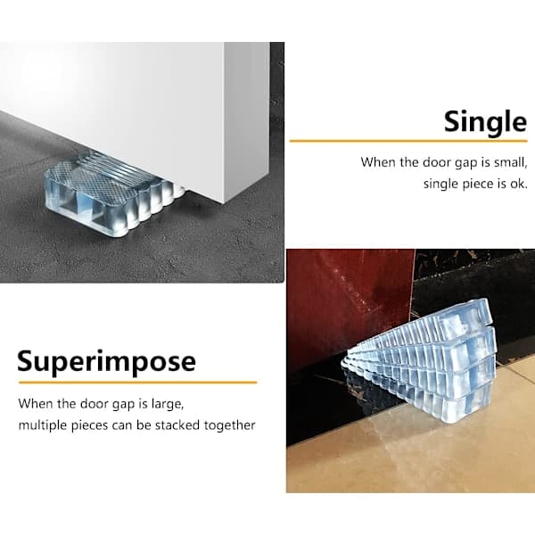 4-pakning transparente gummistoppere, premium dørkile, sklisikker dørstopper, silikondørstopper, kraftig transparent dørstopper