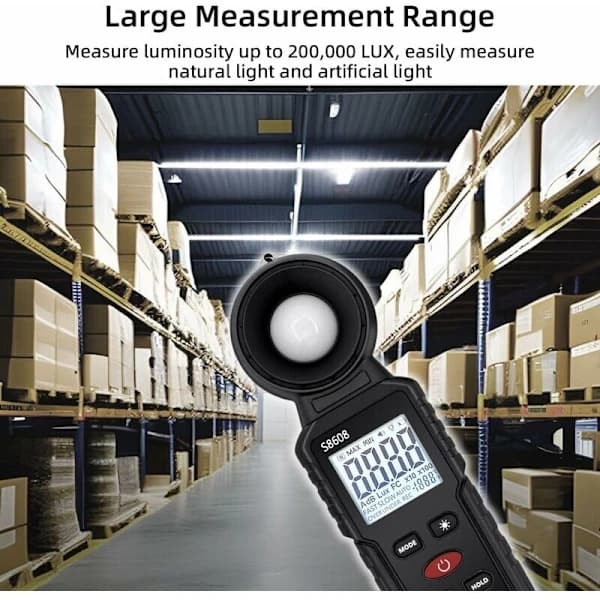 Digital Luxmeter, Lysmåling med 0,1-200.000 Lux, Bærbart Digitalt Omgivelseslysmålerområde Op til 200.000 Lux til LED-lys, Planter