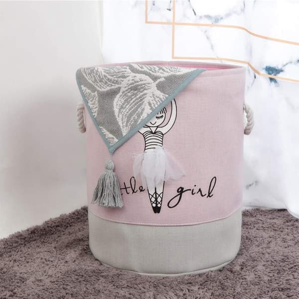 (Ballet/Rose) Storage Basket for Girls' Room, Foldable Fabric Laundry Hamper