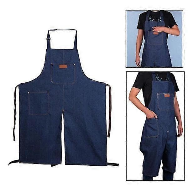 Keramisk denimforklæde Bærbart lomme denim ærmeløst antifouling delt ben arbejdsforklæde
