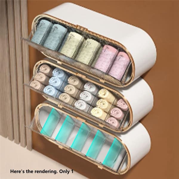 Underwear Storage Box, Socks, Panties, Bras, Wall-Mounted, Multi-Grid, Movable Partition, Dustproof, Capacity, Green