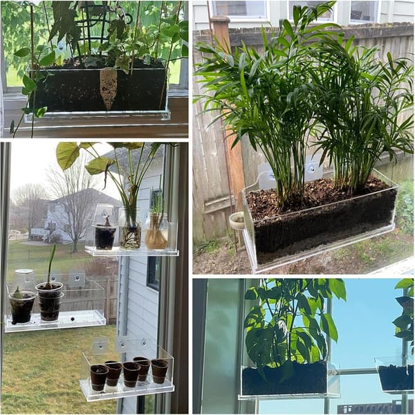 generiska rektangulära blomlådor för fönster, transparenta, med sugkoppar -
