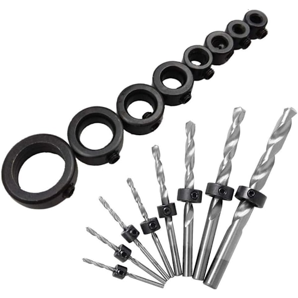 Annular drill, drill depth stop, drill stop ring, woodworking positioner, stop ring with hex key, for 3-16 mm continuous drills