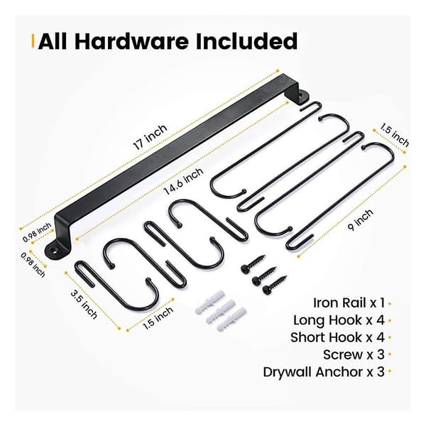 Coffee Mug Holder for Wall: 17-inch Black Coffee Bar Cup Hanger Hooks - Hanging Coffee Cup Holder Sto
