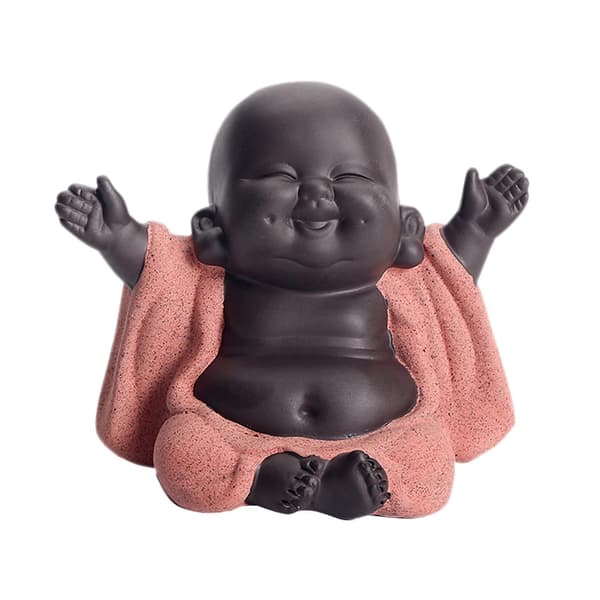 2x Lille Keramik Smilende Maitreya Glad Buddha Figur Ornament