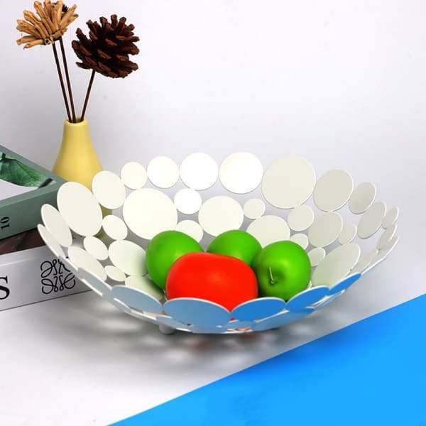 Plisserad Rund Fruktskål i Järn, Modern Fruktskål, Brödkorg, Dekorativ Skål för Bröd, Frukt, Grönsaker Vit Vit White