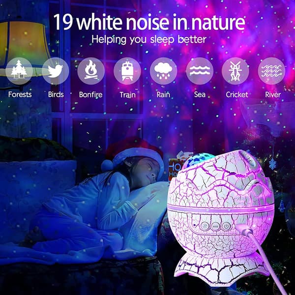 Dinosaur Egg Galaxy Star Projector Star Light with Wireless Music Player, White Noise Night Light, Nebula, Timer &