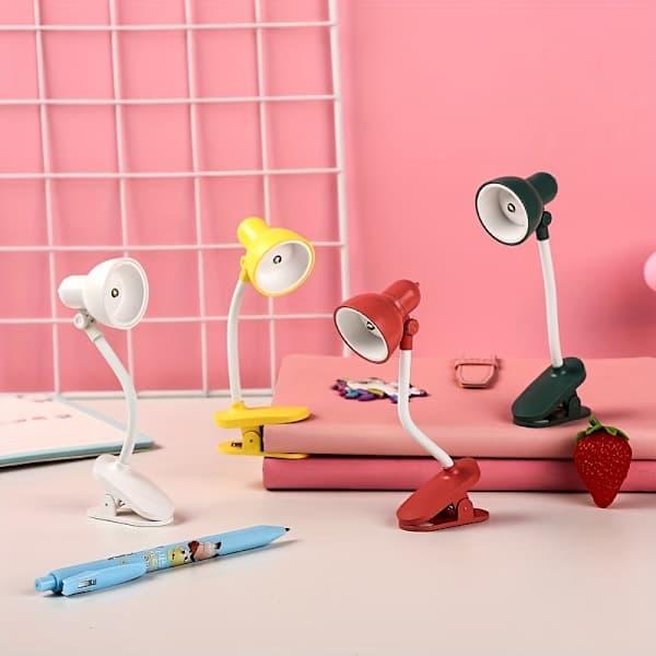 Clip Small Table Lamp, Portable Book Clip Night Light, Random Angle Rotating Freely Bendable White