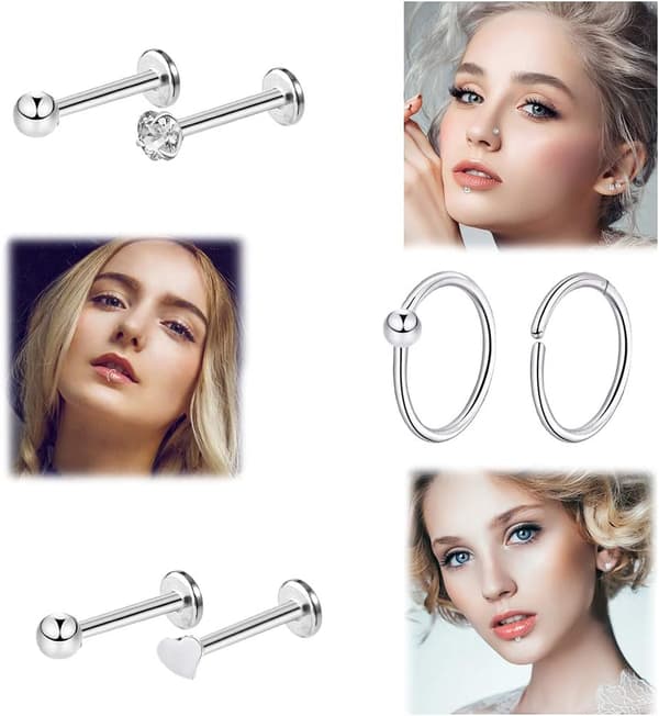 12-25 Stk. 16G Tragusøreringe til Kvinder Mænd Brusk Labret Stud Piercing Smykker Sølv A - 18