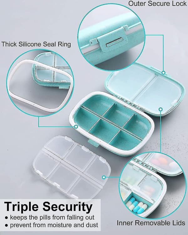 Travel Storage Box for Pills with 8 Compartments, Moisture-Proof, Small