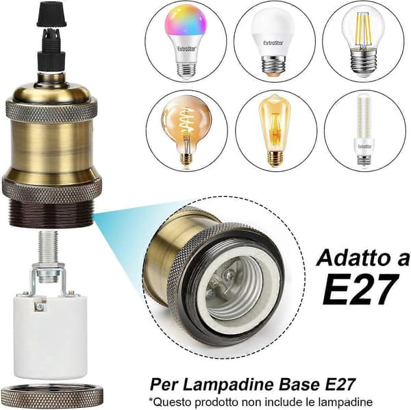 Dww-Sæt med 4 E27 pærefatninger i antik bronze, vintage Edison lampeholder, adapter i solid keramik