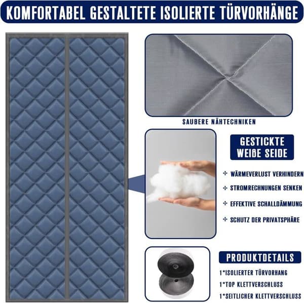 Magnetisk termisk dørgardin, termisk gardin til kuldebeskyttelse ved indgangen, 80 x 200 cm, grå