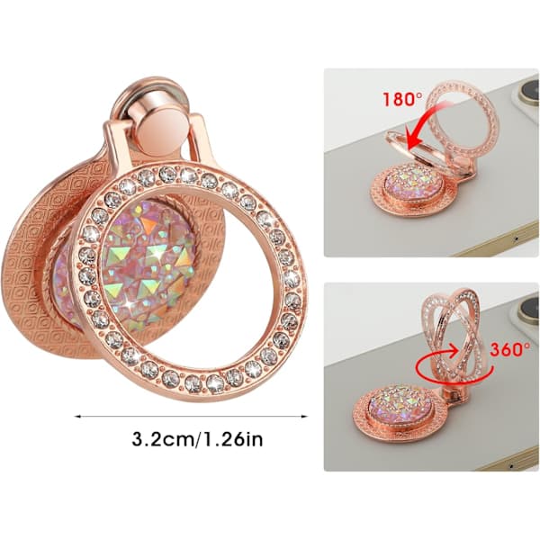 4-pack Mobiltelefon Ringhållare Stativ Rund Metall Strass Fingergrepp Loop 360 Graders Rotation Generisk Telefon Ställ