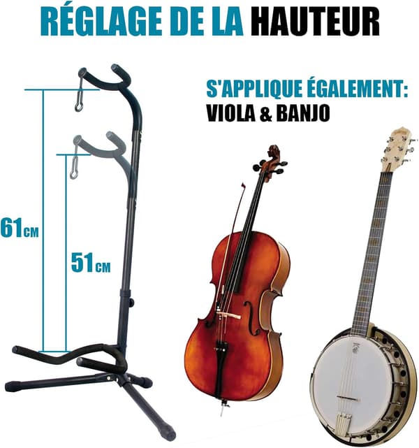 Guitarstativ - Justerbart til elektriske, akustiske og basguitarer, guitartilbehør