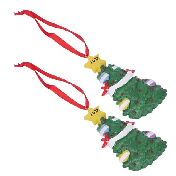 2 Pieces Resin Christmas Tree Pendants Carved Hand-Painted KLB