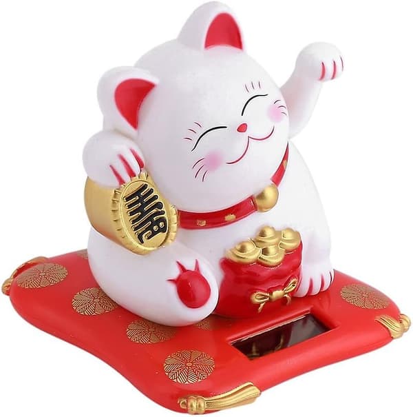 Maneki Neko - Delaman Solcellsdriven Lyckokatt med Vinkande Arm, Lyckokatt (vit)