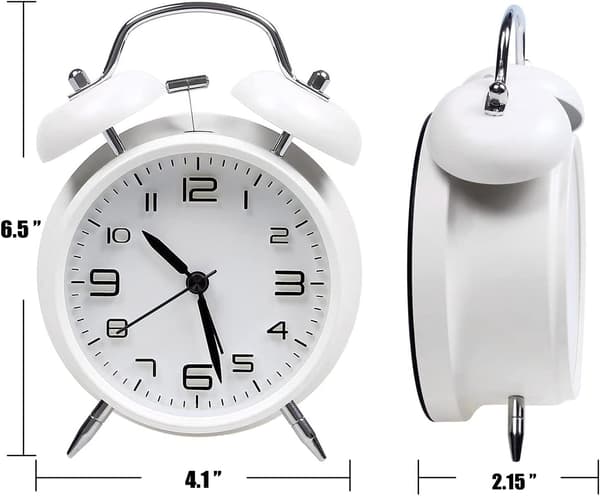 Twin Bell Analog Alarm Clock with Night Light, Retro Kids Alarm Clock
