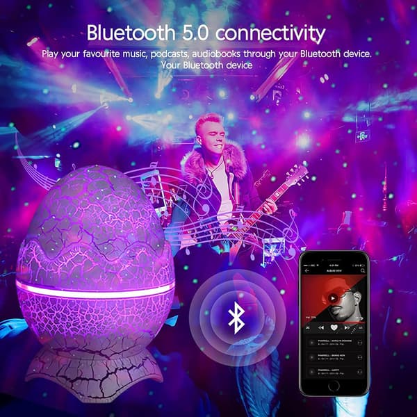 Dinosaur Egg Galaxy Star Projector Star Light with Wireless Music Player, White Noise Night Light, Nebula, Timer &