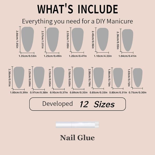 False Nails - Medium Almond Shaped Glossy Glue-on Nails with Bling Glitter & Sequin Design, 24 pcs