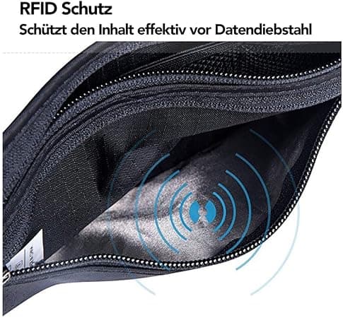 Sort 28 cm professionel flad taljetaske med RFID-beskyttelse til kvinder