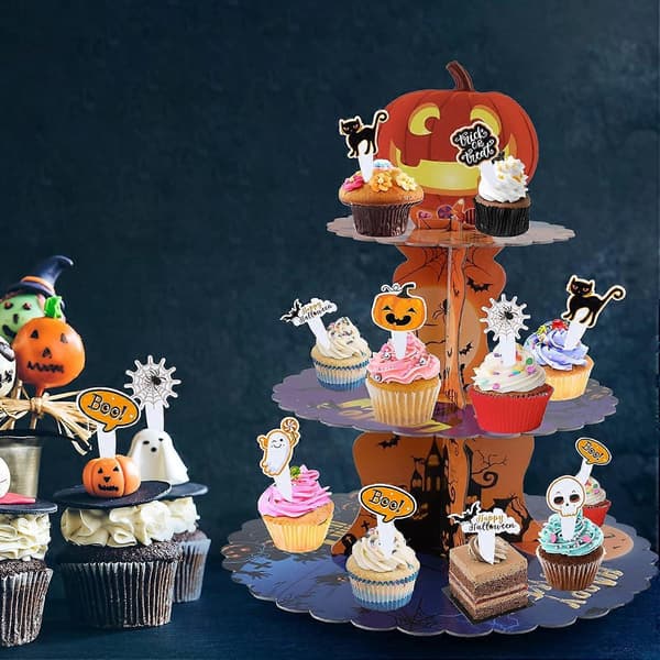 Halloween Cupcake-stativ med Halloween Kagepynt til Halloweenfest
