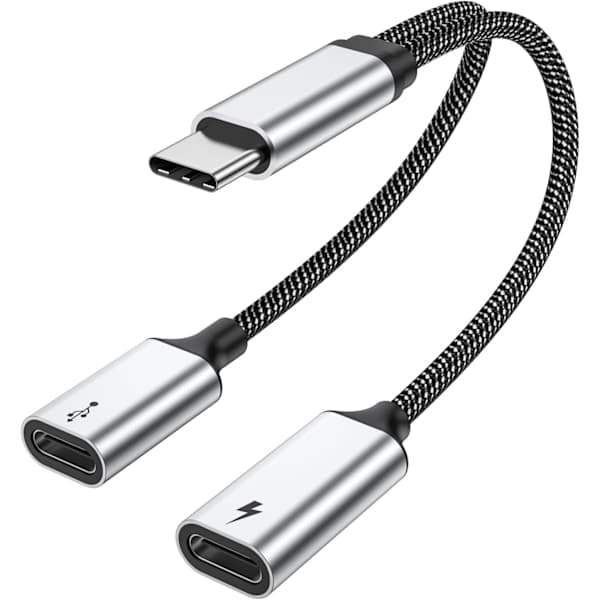 USB C Splitter med PD 60W Hurtigopladning og Dataoverførsel (Understøtter Digitale Hovedtelefoner, IKKE til Skærm), USB C til USB C Hun Adapter