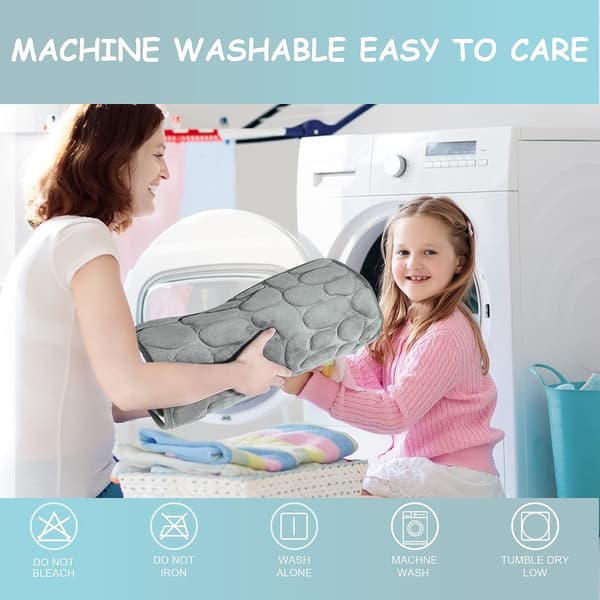 Non-Slip Foam Bath Mat, Absorbent Machine Washable Bathroom Rug