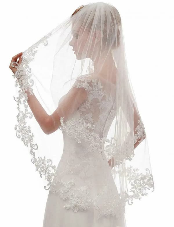 Romantic Wedding Veil White Ivory Embroidery Handmade Applique 2 Layers off white two layer off white two layer
