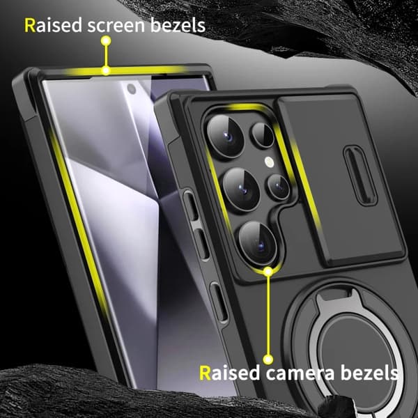 Magsafe Wireless Charging Case Compatible with Samsung Galaxy S25 Ultra Magnetic Ring Armor Phone Case Black