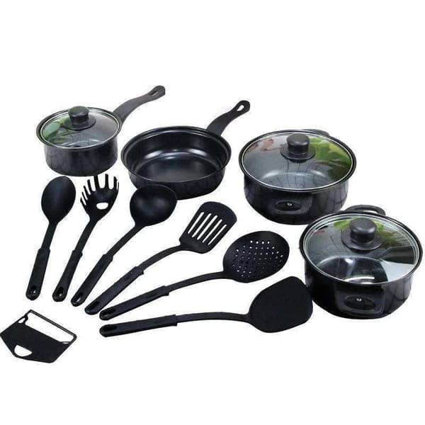 13-piece Nonstick Cookware Set with Nylon Utensils Svart black