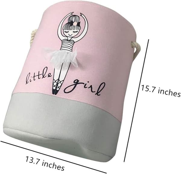 (Ballet/Rose) Storage Basket for Girls' Room, Foldable Fabric Laundry Hamper