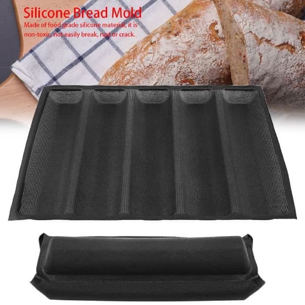 Bageplade til 5 baguetter - Fransk Baguette Bageform, Non-Stick, Bølgeformet [YJD]