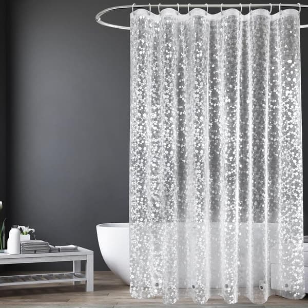 Thicker Transparent Shower Curtain, Waterproof PEVA Stone Texture, White, 180x180cm