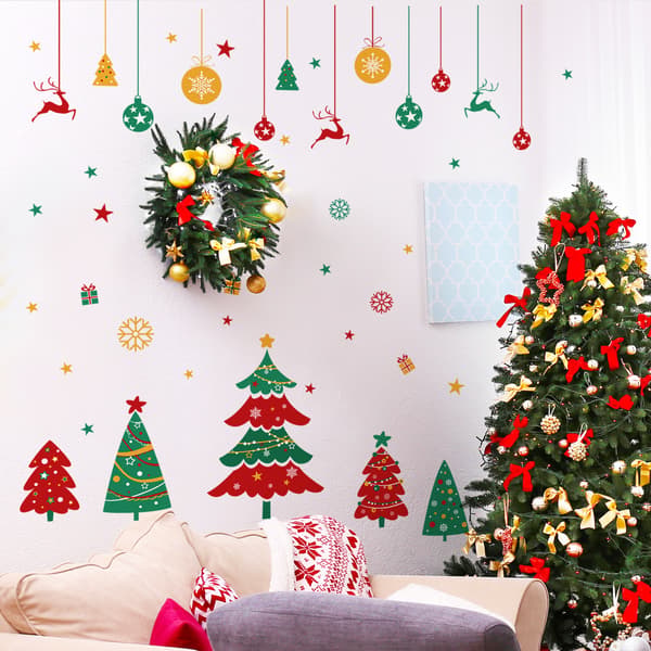 4 pcs Christmas Tree Wall Decals, Removable Christmas Wall Stickers